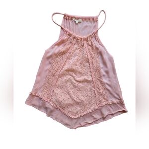 Hint of Mint Soft Pink Lace Textured Boho Halter Style Top ~ Medium